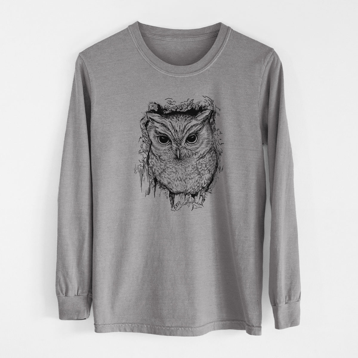 Eastern Screech Owl - Megascops asio - Unisex Comfort Colors 100% Cotton Long Sleeve