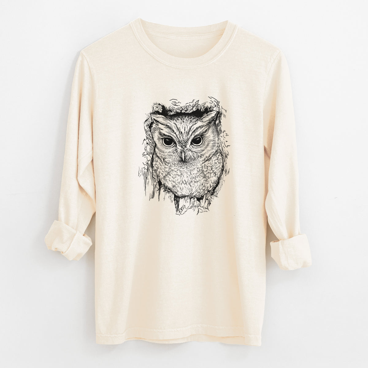 Eastern Screech Owl - Megascops asio - Unisex Comfort Colors 100% Cotton Long Sleeve