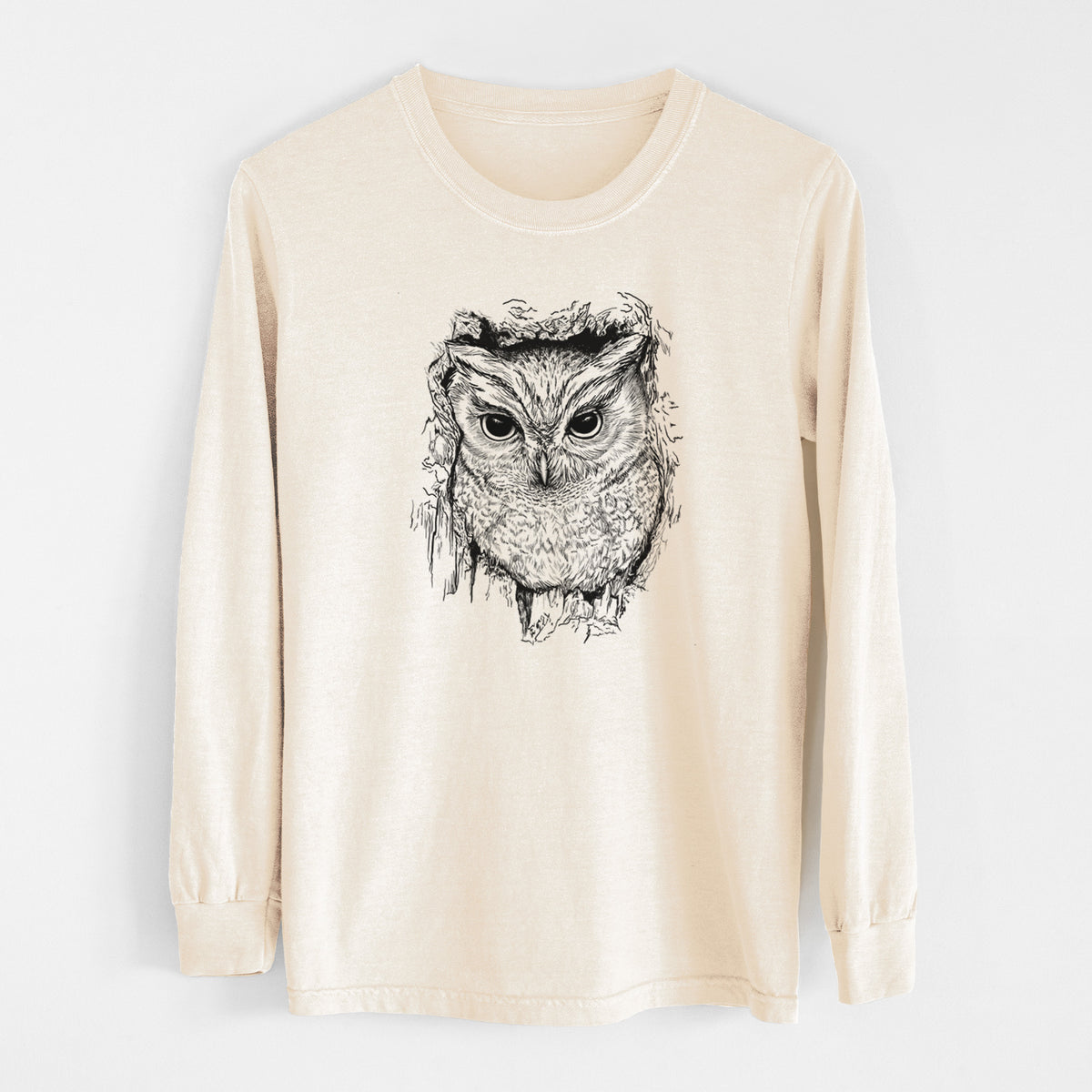 Eastern Screech Owl - Megascops asio - Unisex Comfort Colors 100% Cotton Long Sleeve