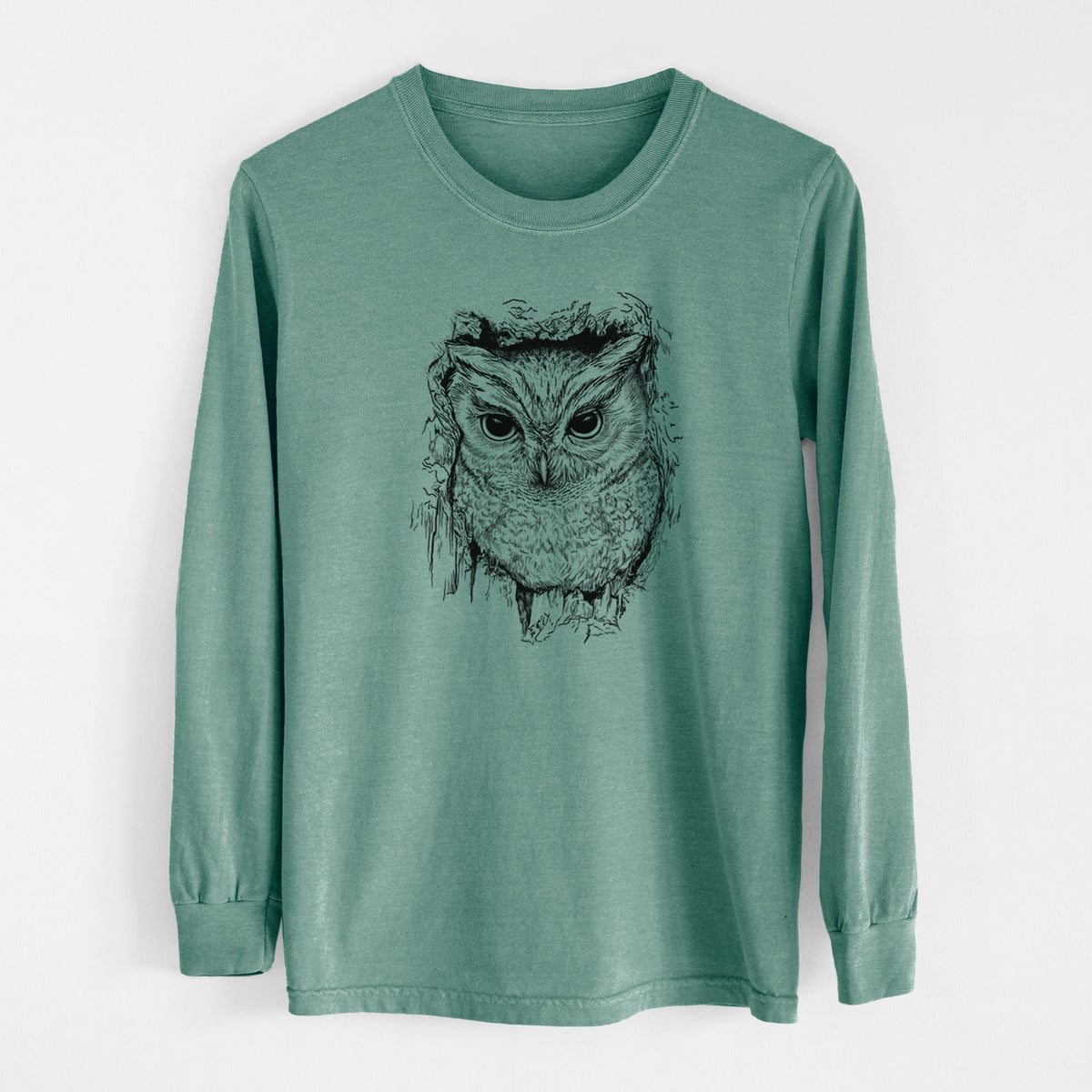 Eastern Screech Owl - Megascops asio - Unisex Comfort Colors 100% Cotton Long Sleeve