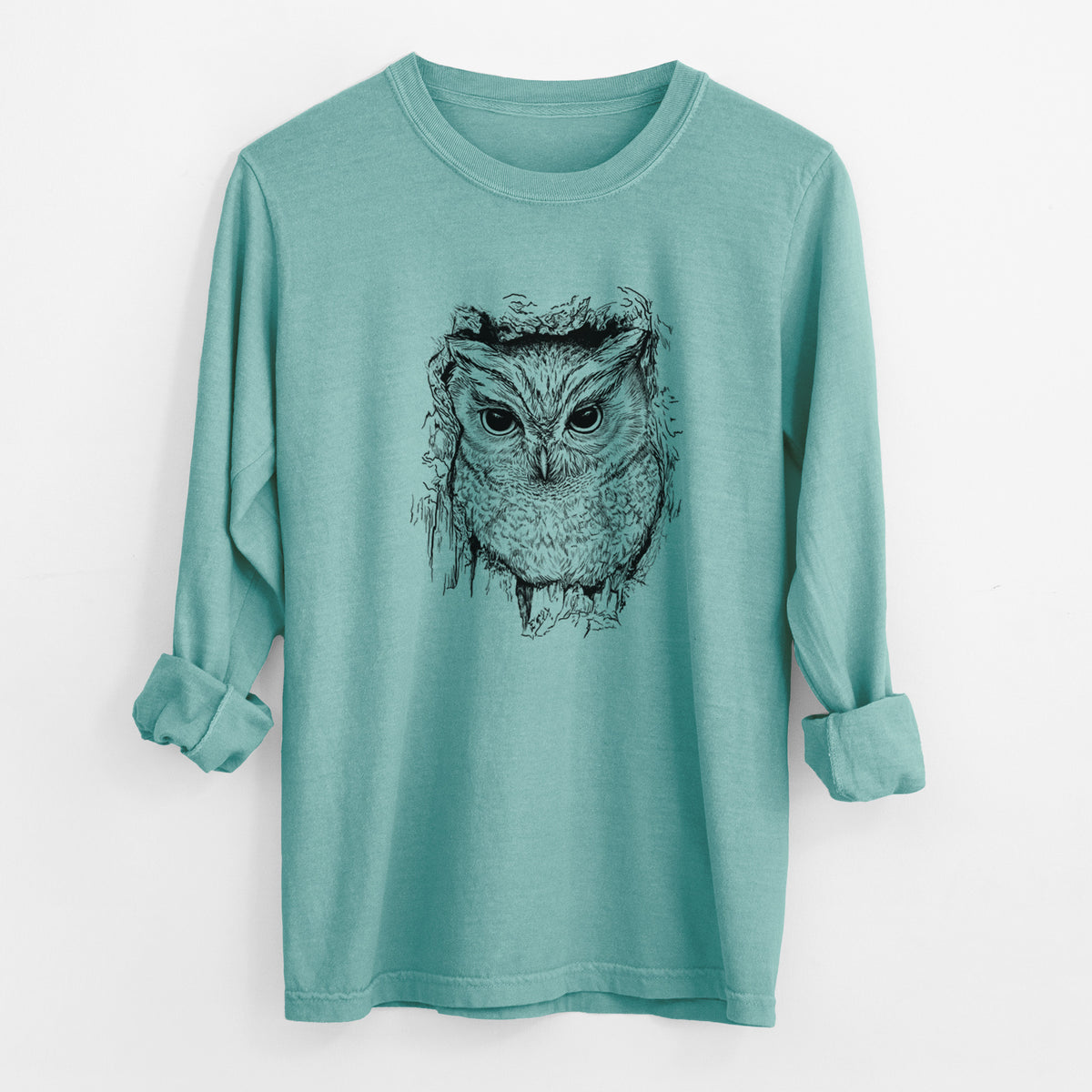 Eastern Screech Owl - Megascops asio - Unisex Comfort Colors 100% Cotton Long Sleeve