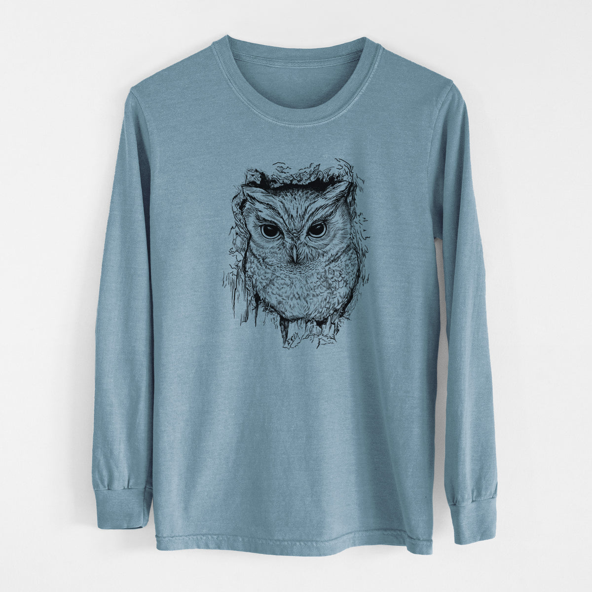 Eastern Screech Owl - Megascops asio - Unisex Comfort Colors 100% Cotton Long Sleeve