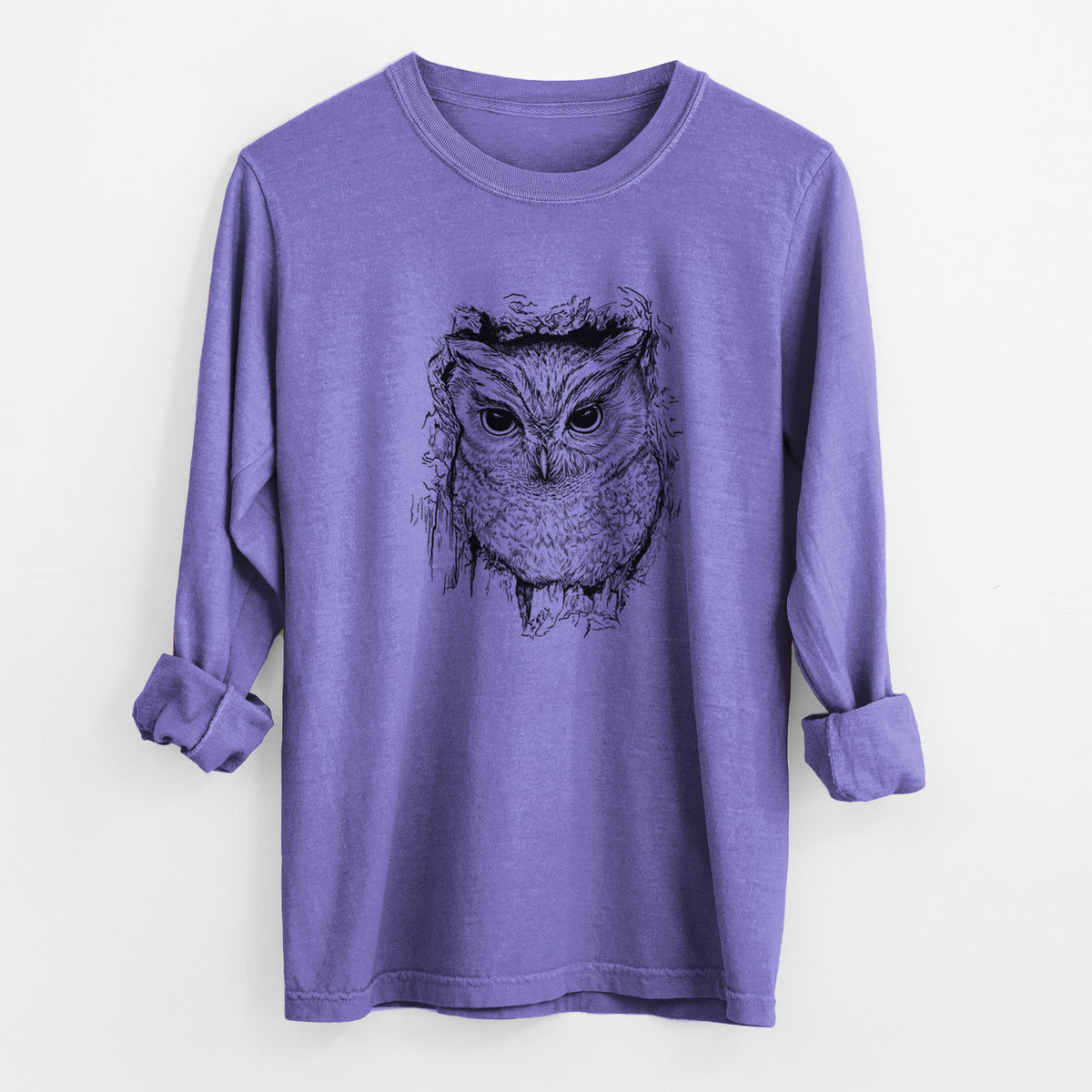 Eastern Screech Owl - Megascops asio - Unisex Comfort Colors 100% Cotton Long Sleeve