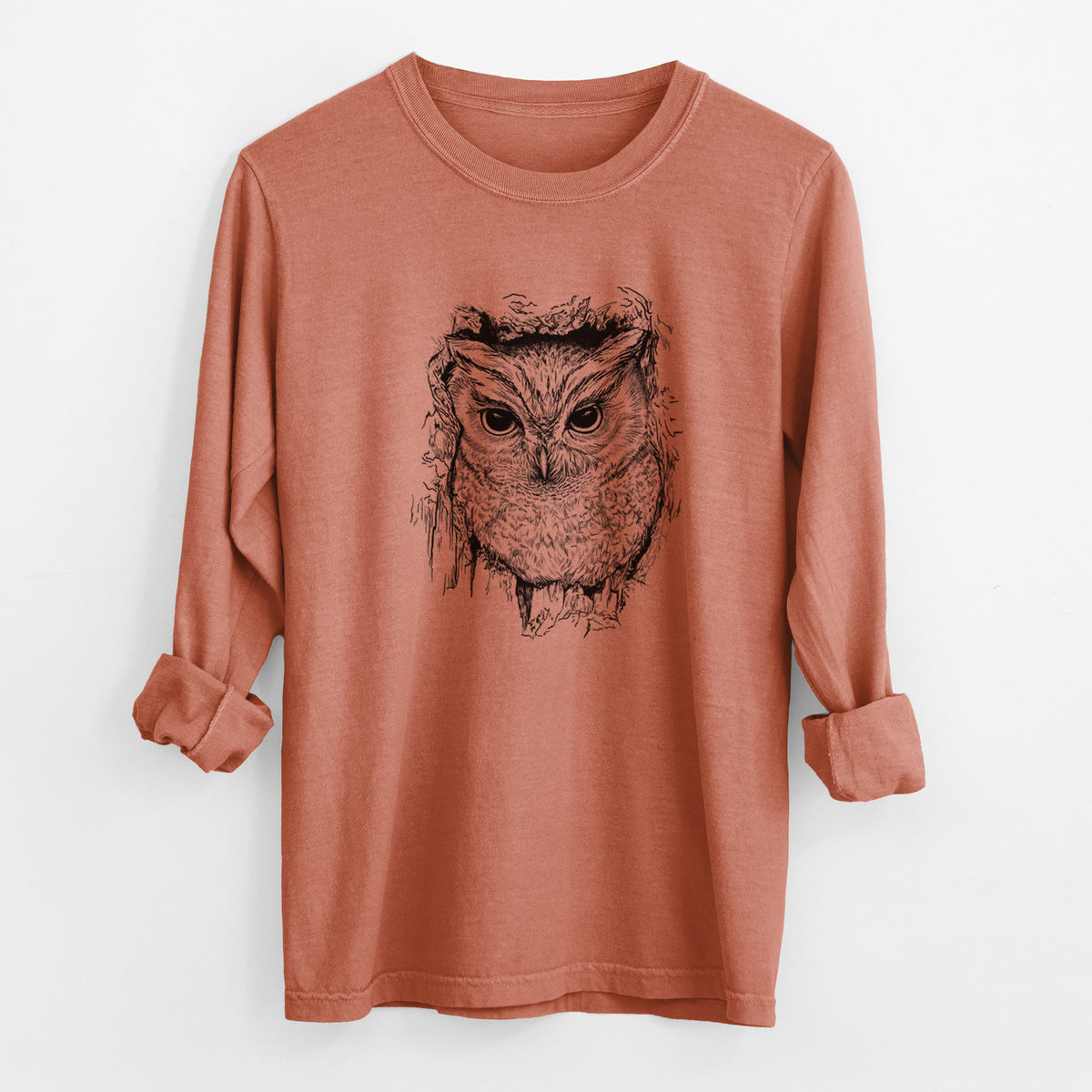 Eastern Screech Owl - Megascops asio - Unisex Comfort Colors 100% Cotton Long Sleeve