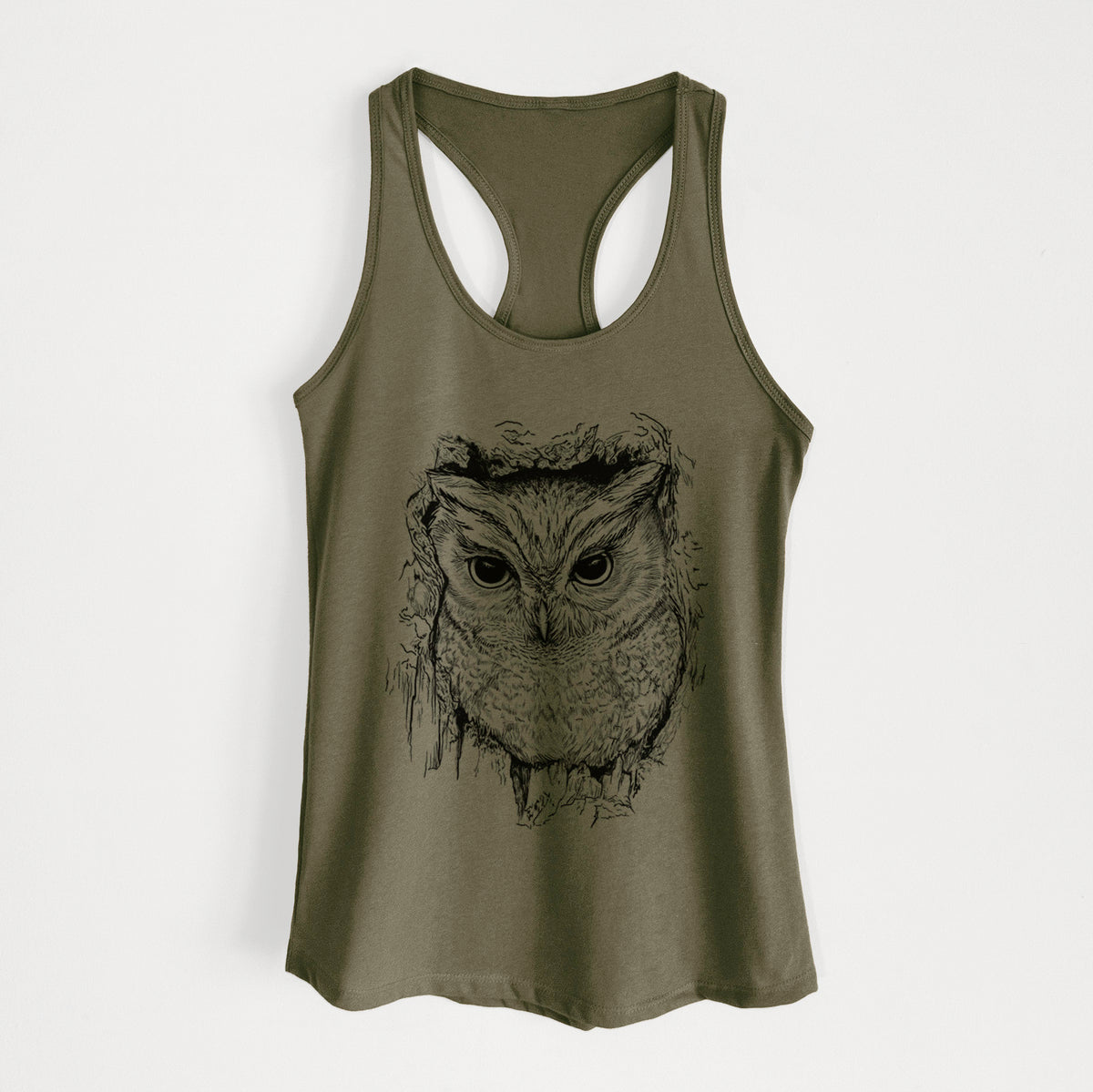 Eastern Screech Owl - Megascops asio - Women's Racerback Tanktop