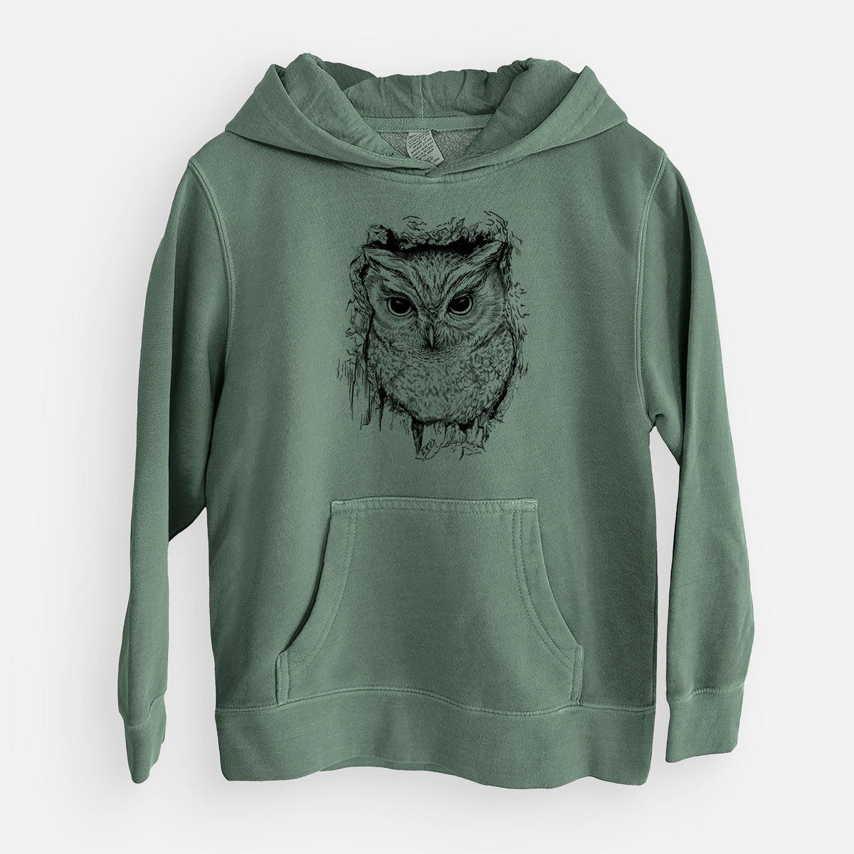 Eastern Screech Owl - Megascops asio - Youth Pigment Dyed Hoodie