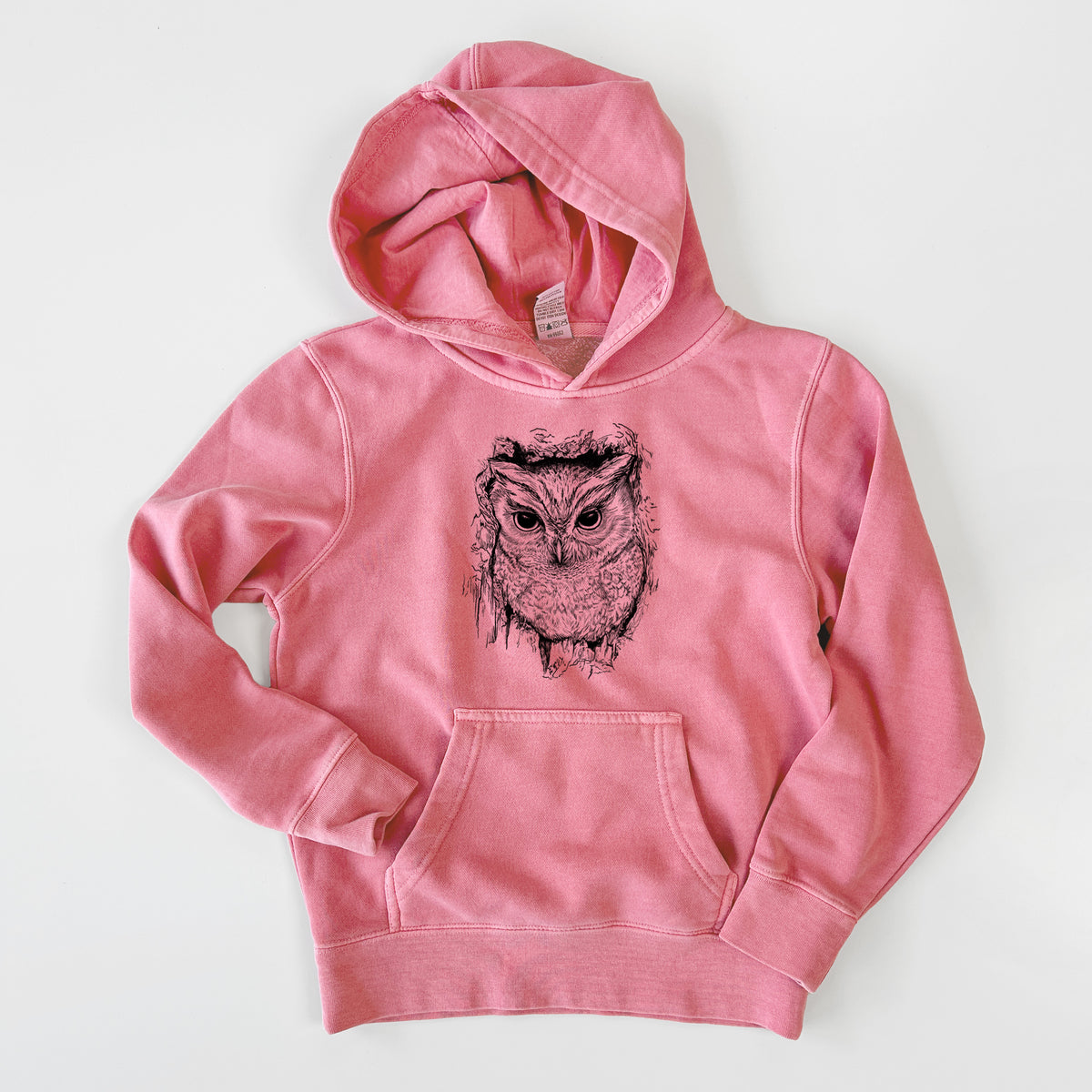 Eastern Screech Owl - Megascops asio - Youth Pigment Dyed Hoodie