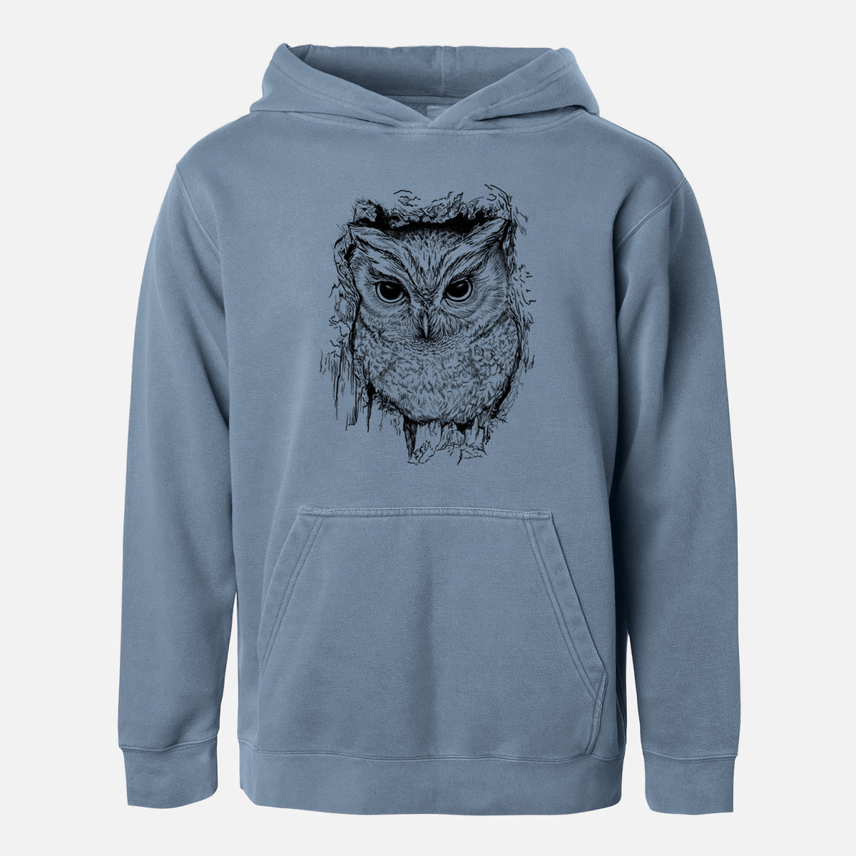 Eastern Screech Owl - Megascops asio - Youth Pigment Dyed Hoodie