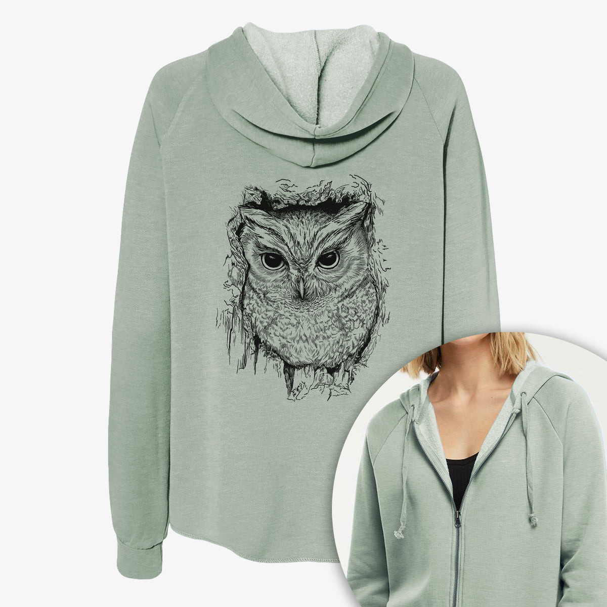 Eastern Screech Owl - Megascops asio - Women's Cali Wave Zip-Up Sweatshirt