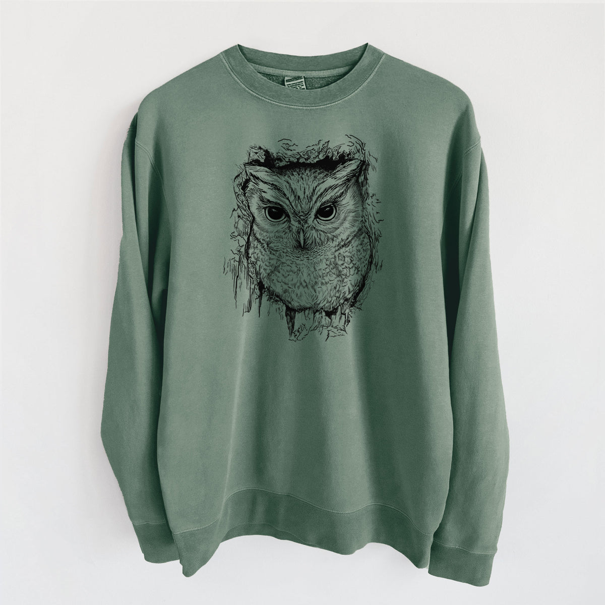 Eastern Screech Owl - Megascops asio - Unisex Pigment Dyed Crew Sweatshirt