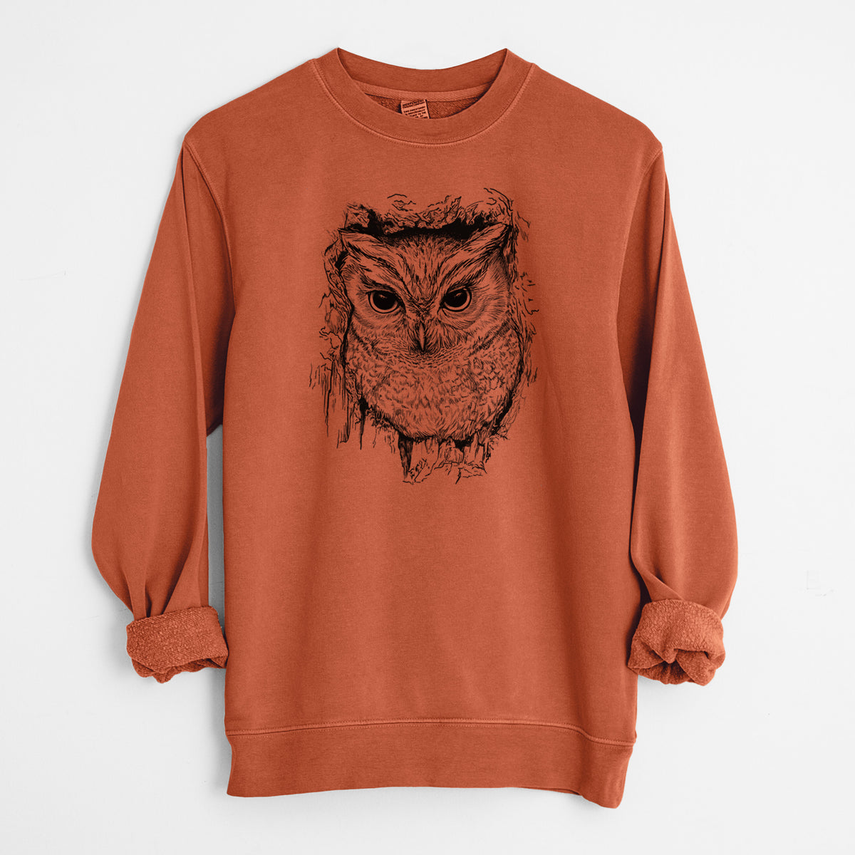 Eastern Screech Owl - Megascops asio - Unisex Pigment Dyed Crew Sweatshirt