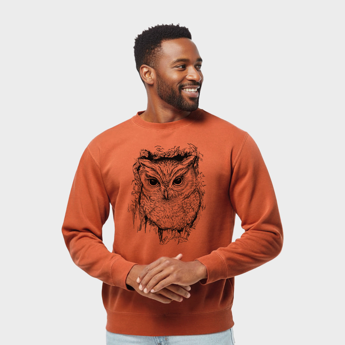 Eastern Screech Owl - Megascops asio - Unisex Pigment Dyed Crew Sweatshirt