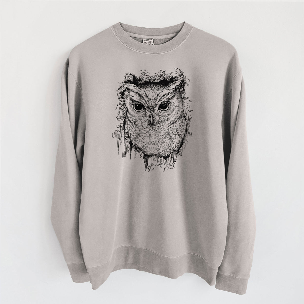 Eastern Screech Owl - Megascops asio - Unisex Pigment Dyed Crew Sweatshirt