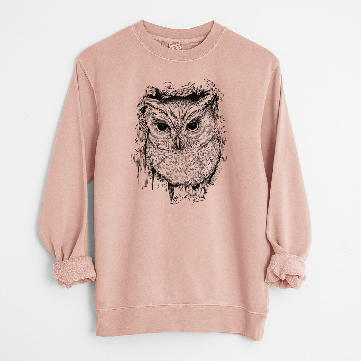 Eastern Screech Owl - Megascops asio - Unisex Pigment Dyed Crew Sweatshirt