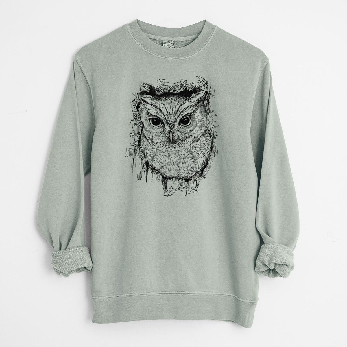 Eastern Screech Owl - Megascops asio - Unisex Pigment Dyed Crew Sweatshirt