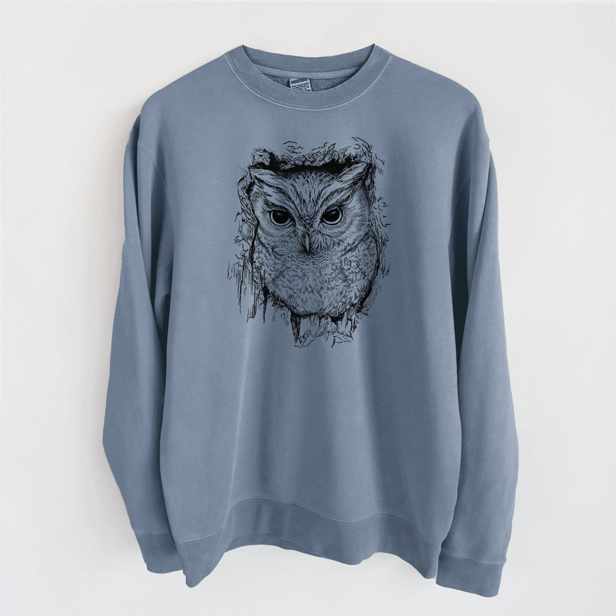 Eastern Screech Owl - Megascops asio - Unisex Pigment Dyed Crew Sweatshirt