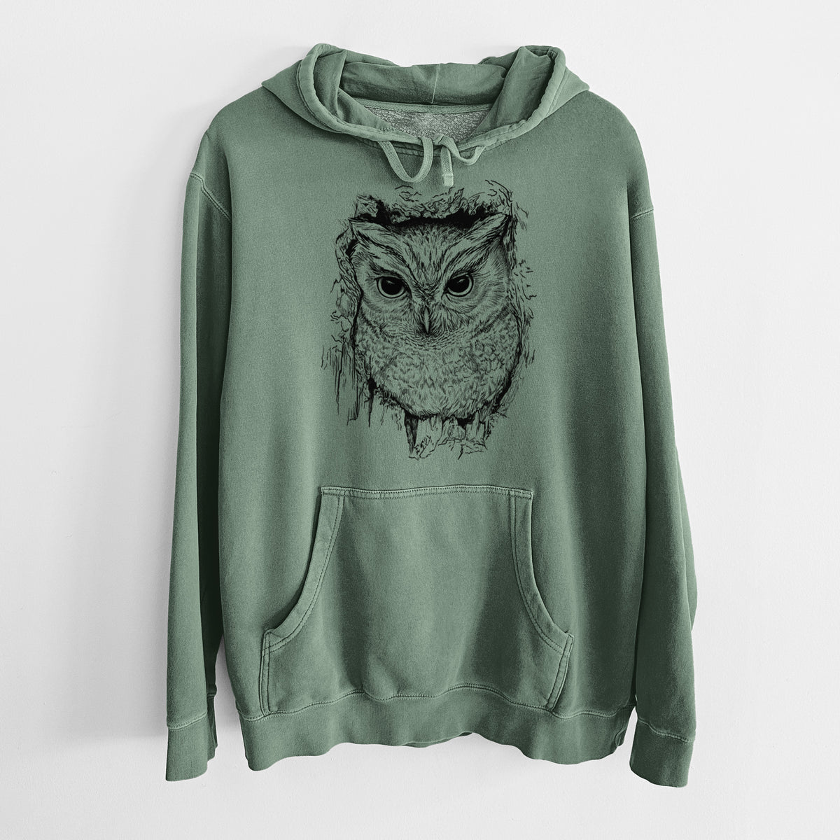 Eastern Screech Owl - Megascops asio - Unisex Pigment Dyed Hoodie