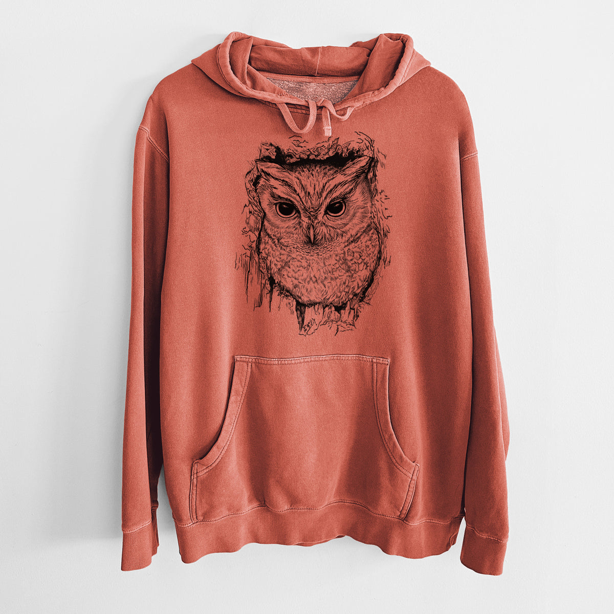 Eastern Screech Owl - Megascops asio - Unisex Pigment Dyed Hoodie