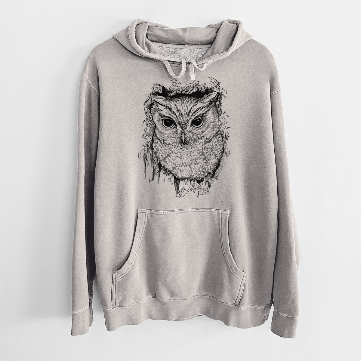 Eastern Screech Owl - Megascops asio - Unisex Pigment Dyed Hoodie