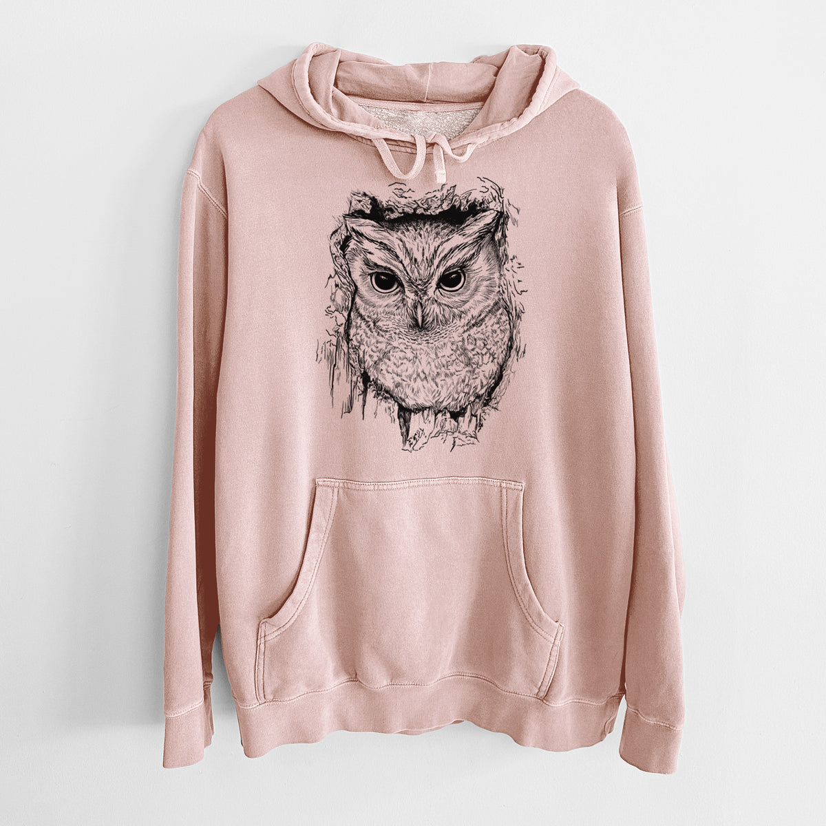 Eastern Screech Owl - Megascops asio - Unisex Pigment Dyed Hoodie
