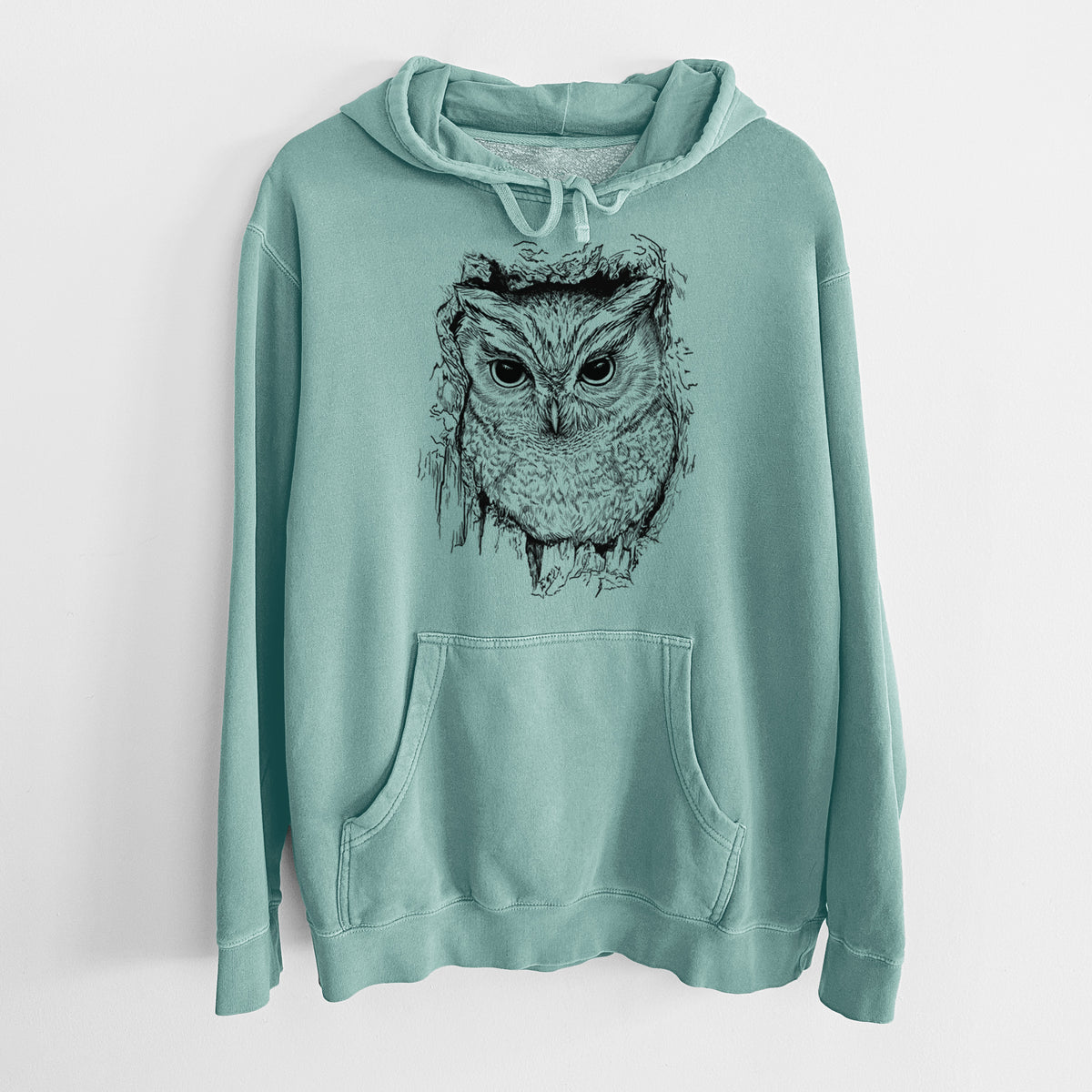 Eastern Screech Owl - Megascops asio - Unisex Pigment Dyed Hoodie