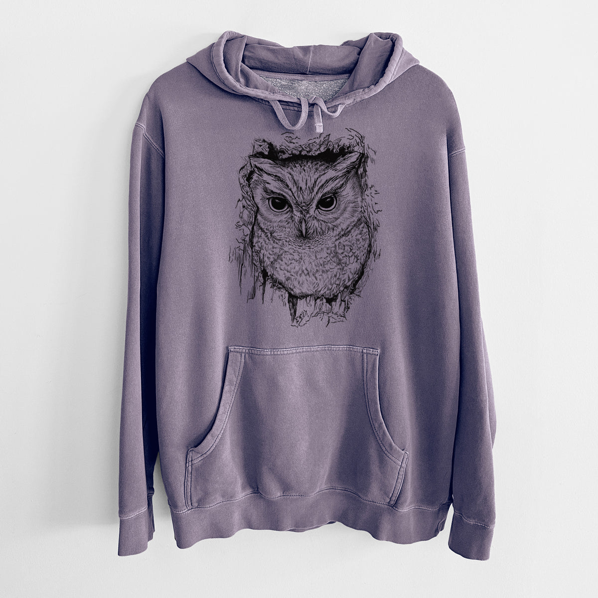 Eastern Screech Owl - Megascops asio - Unisex Pigment Dyed Hoodie
