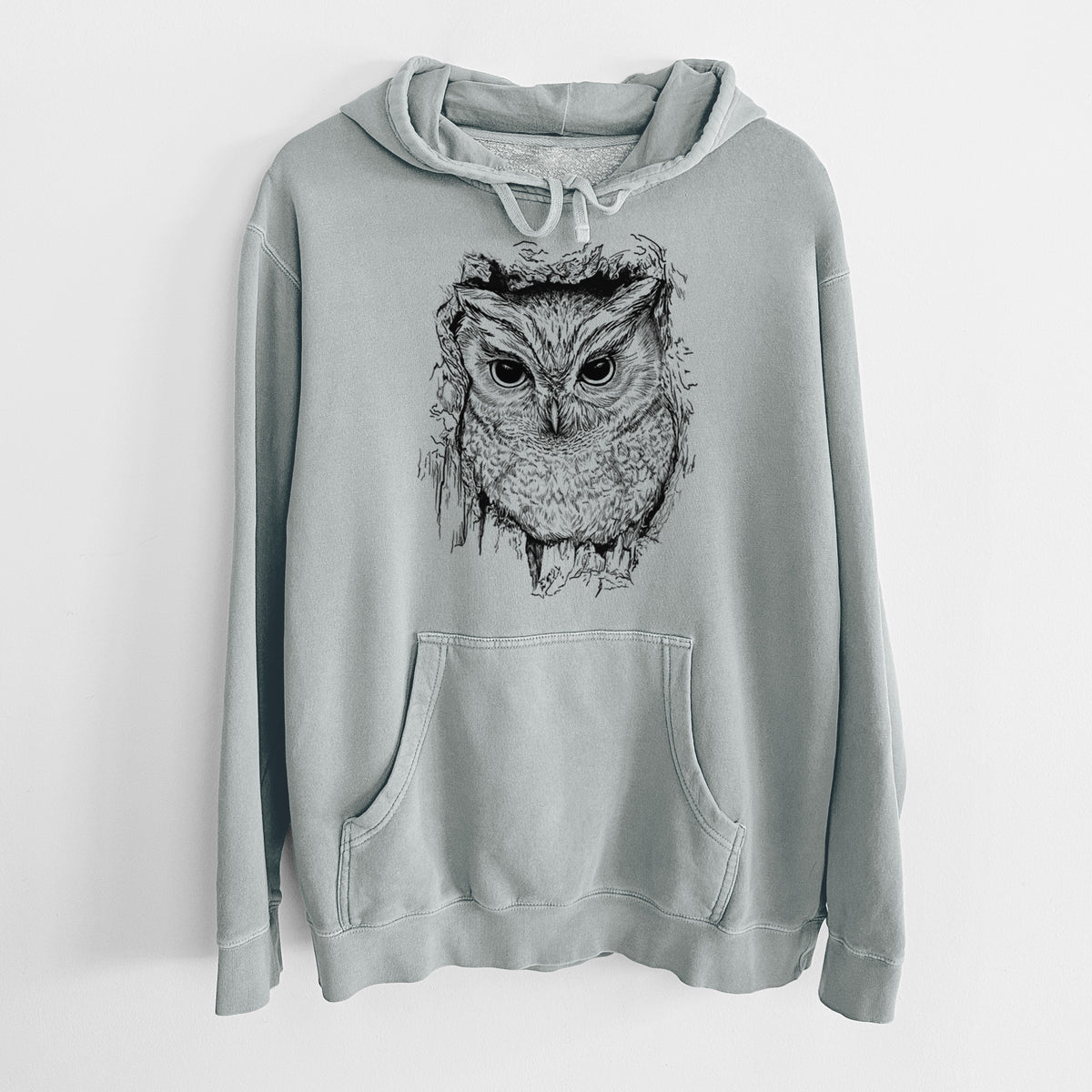 Eastern Screech Owl - Megascops asio - Unisex Pigment Dyed Hoodie
