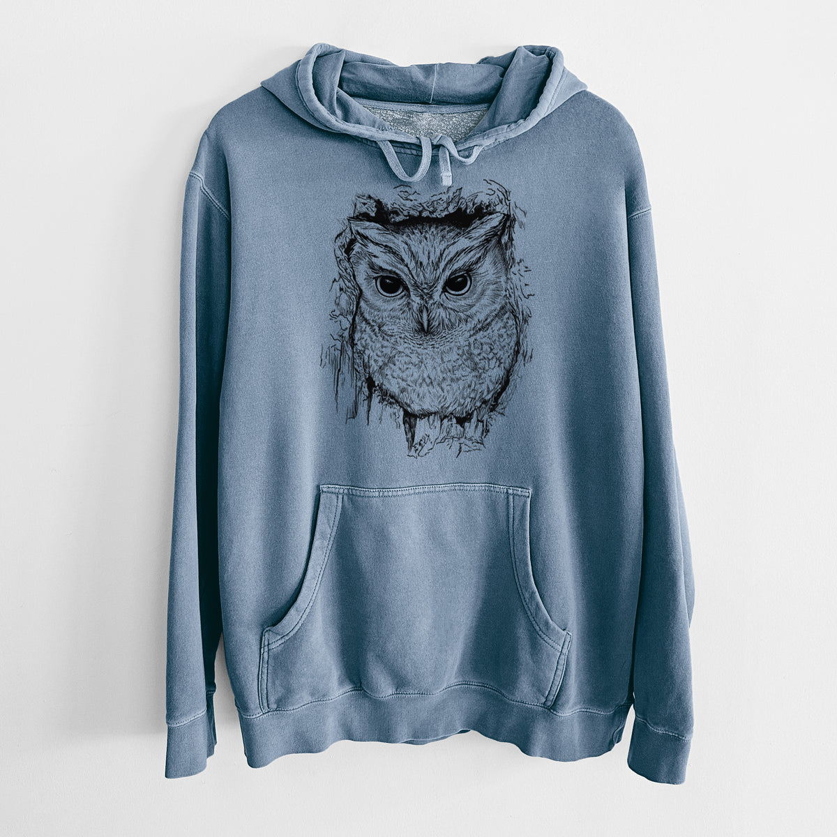 Eastern Screech Owl - Megascops asio - Unisex Pigment Dyed Hoodie