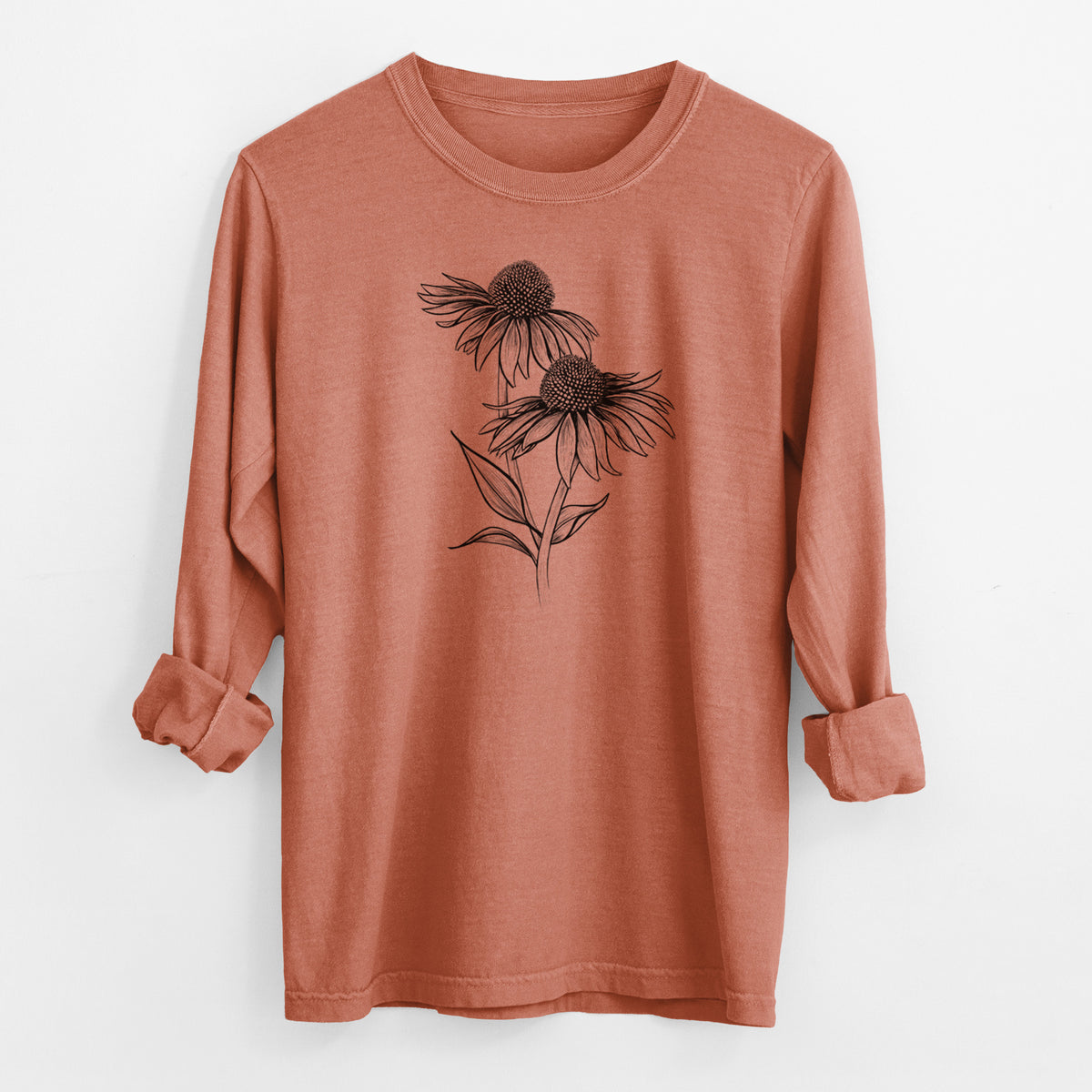 Coneflower - Echinacea purpurea - Men&#39;s Heavyweight 100% Cotton Long Sleeve