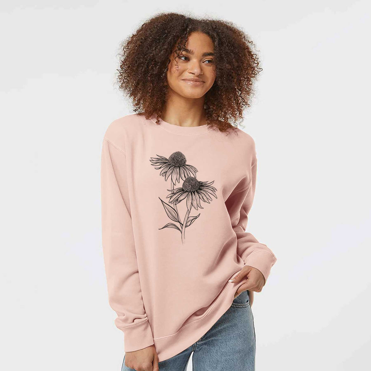 Coneflower - Echinacea purpurea - Unisex Pigment Dyed Crew Sweatshirt