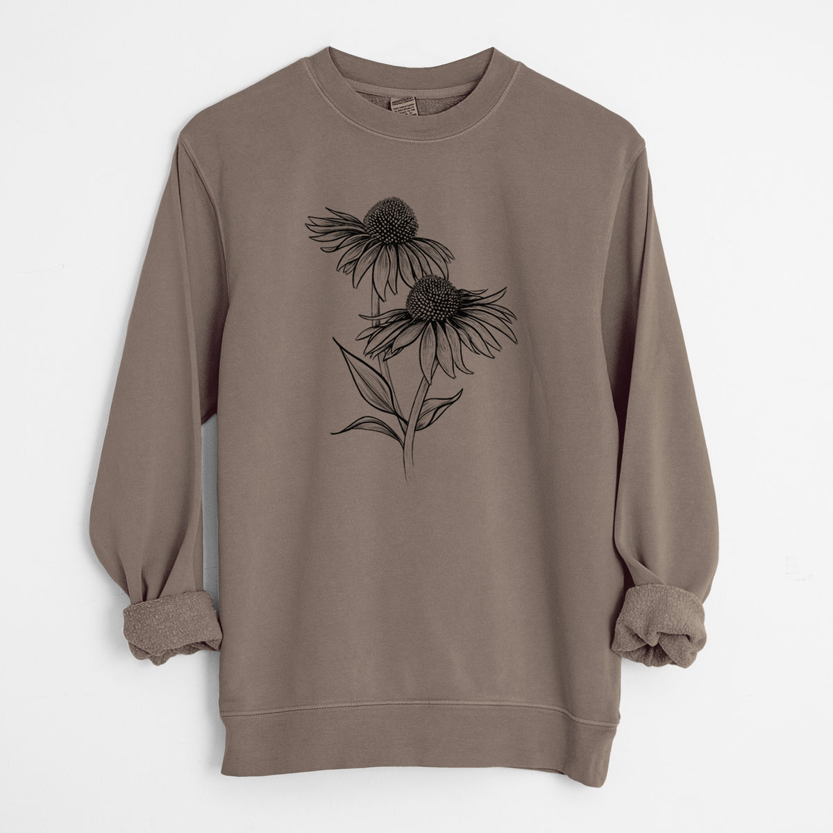 Coneflower - Echinacea purpurea - Unisex Pigment Dyed Crew Sweatshirt in Espresso Brown Color