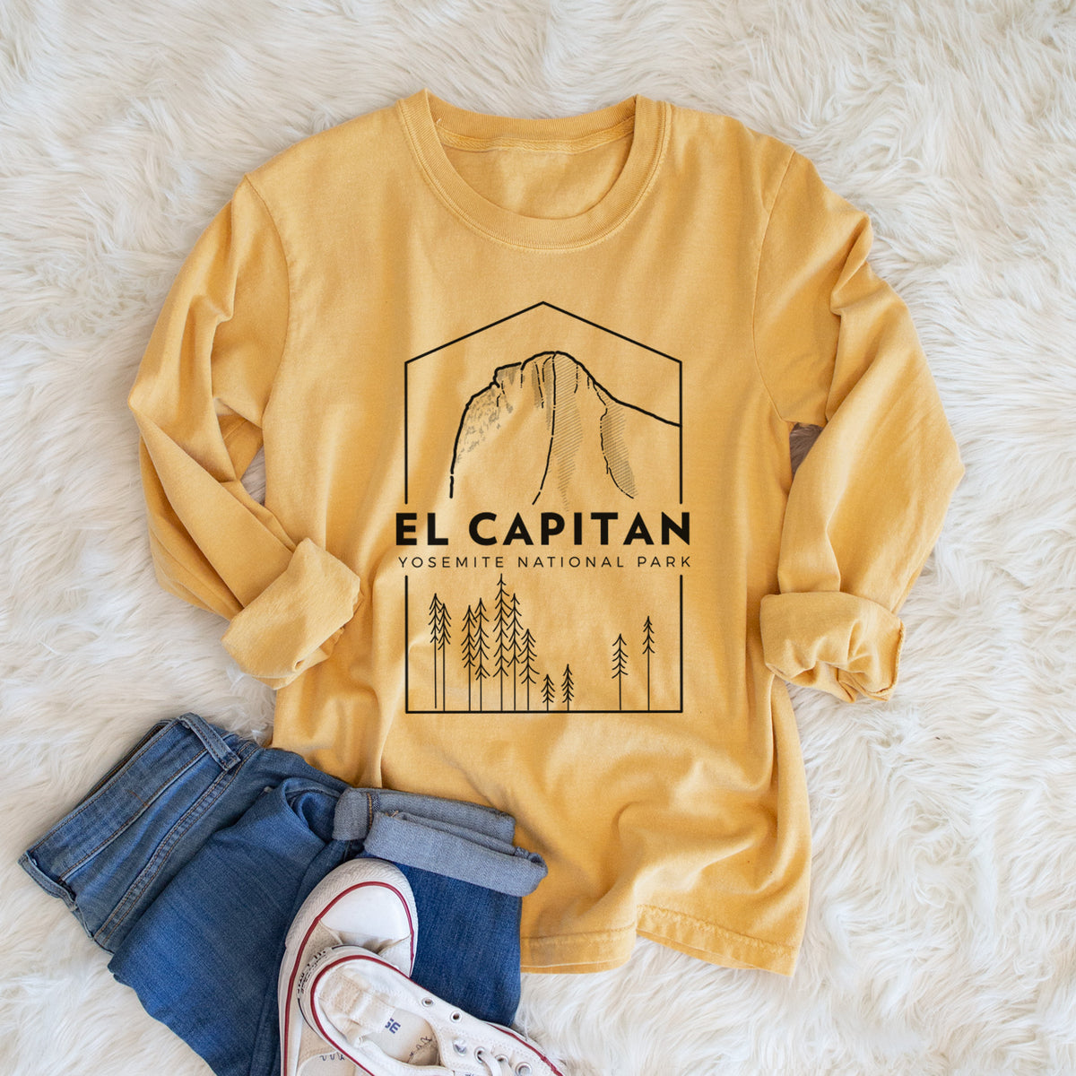 El Capitan - Yosemite National Park - Men&#39;s Heavyweight 100% Cotton Long Sleeve