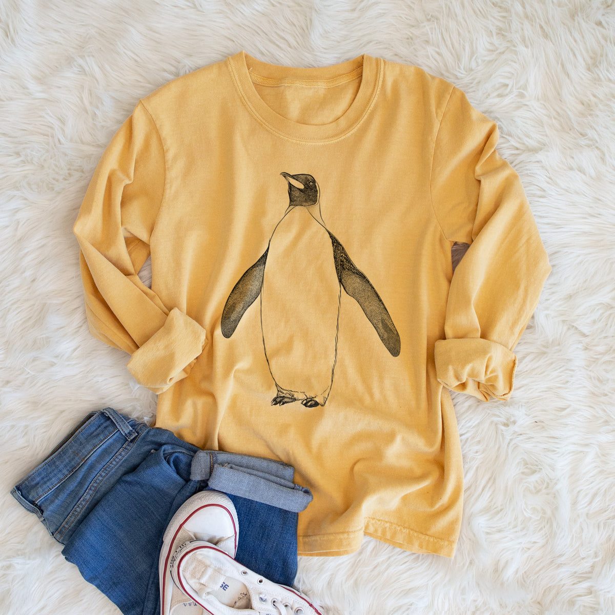 Emperor Penguin - Aptenodytes forsteri - Men&#39;s Heavyweight 100% Cotton Long Sleeve