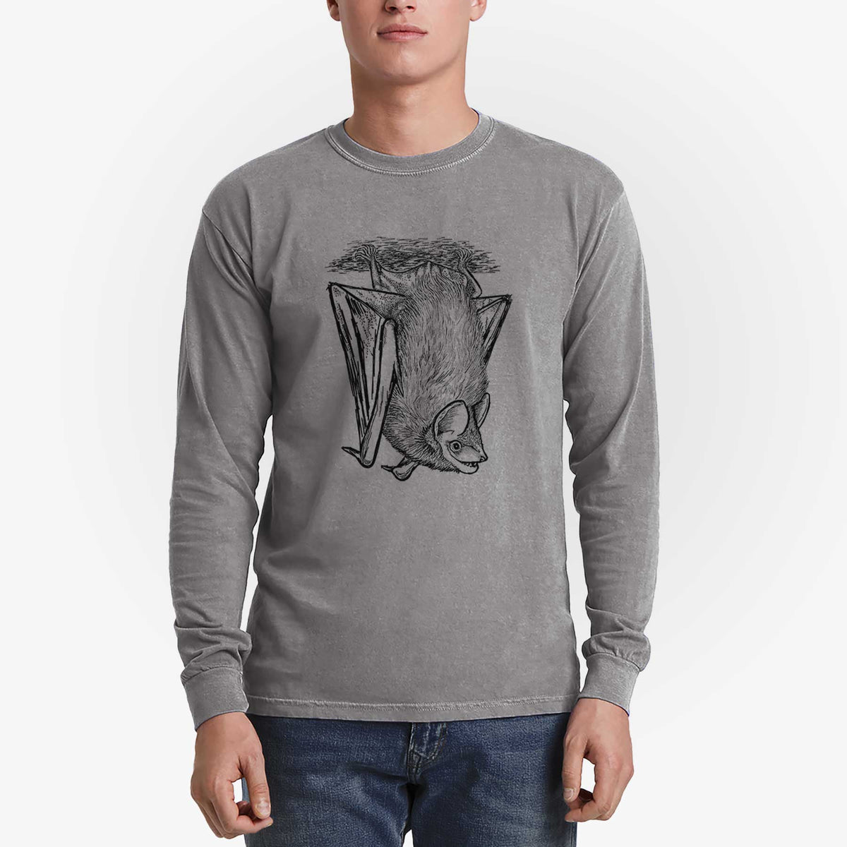 Eptesicus fuscus - Big Brown Bat - Men&#39;s Heavyweight 100% Cotton Long Sleeve