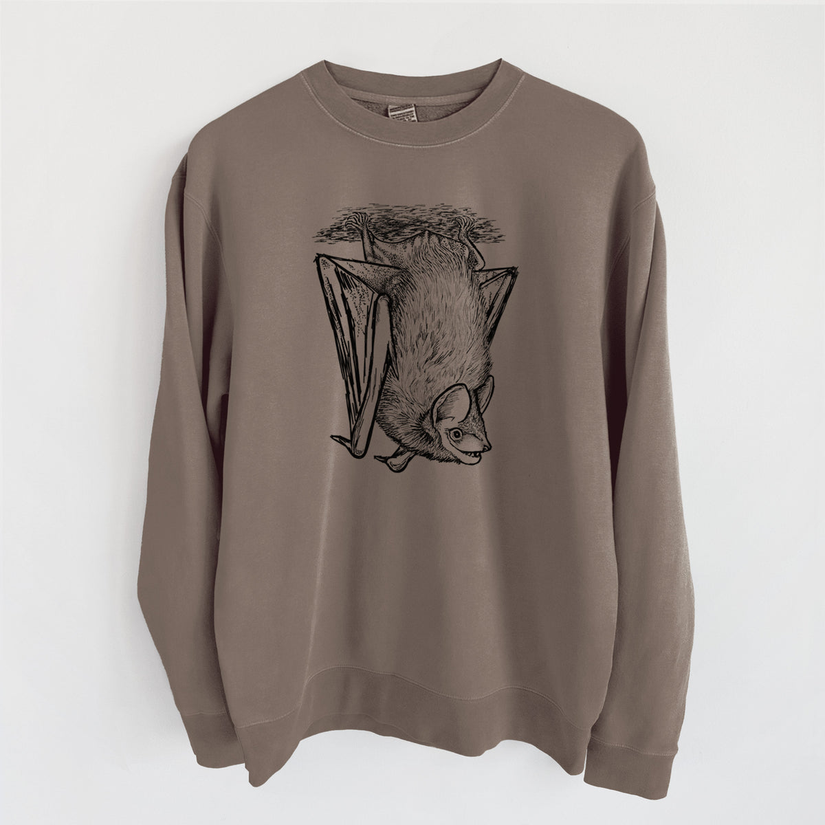Eptesicus fuscus - Big Brown Bat - Unisex Pigment Dyed Crew Sweatshirt in Espresso Brown Color