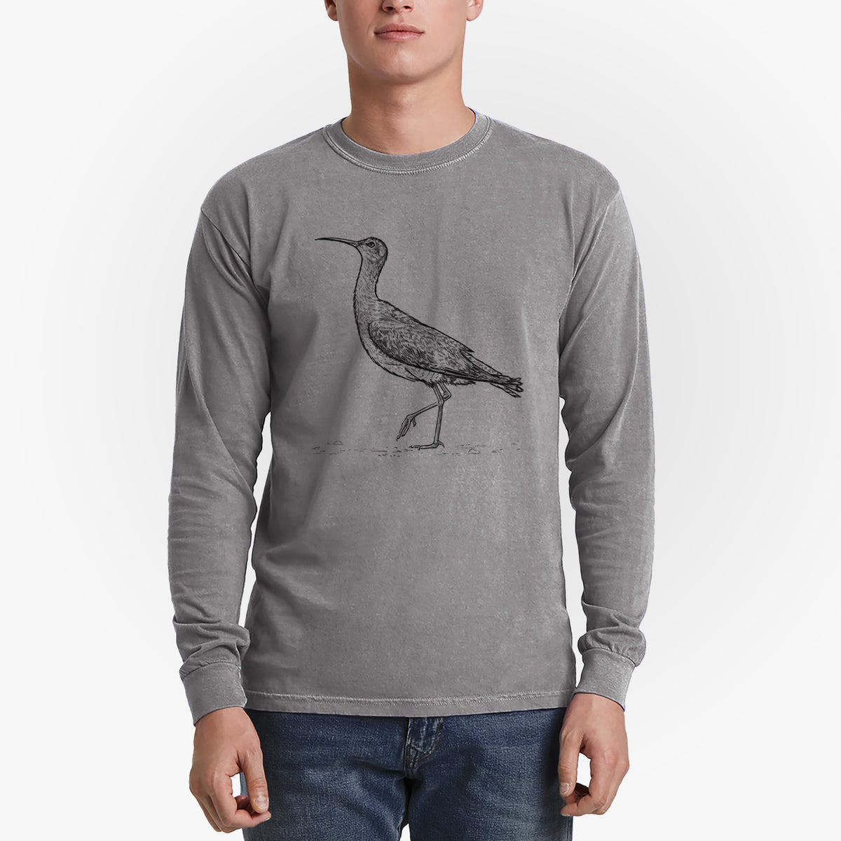 Eskimo Curlew - Numenius borealis - Men&#39;s Heavyweight 100% Cotton Long Sleeve