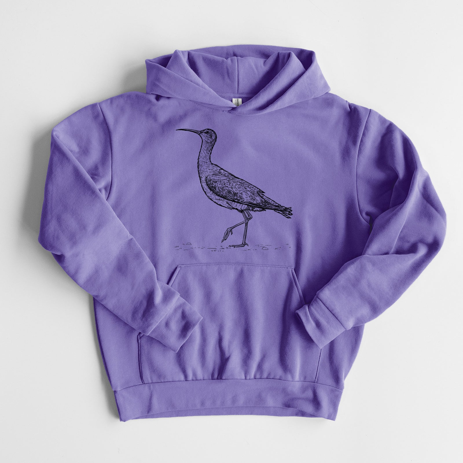 Eskimo Curlew - Numenius borealis - Statement Midweight Hoodie in Violet, laid flat, showing the oversized boxy fit and front kangaroo pocket.