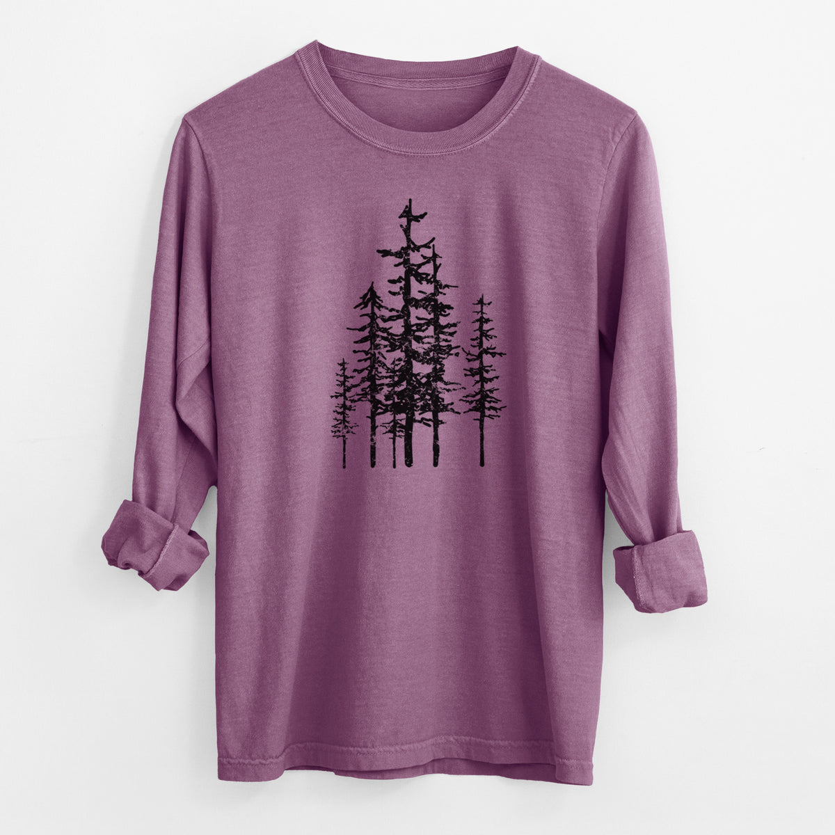 Evergreen Trees - Men&#39;s Heavyweight 100% Cotton Long Sleeve