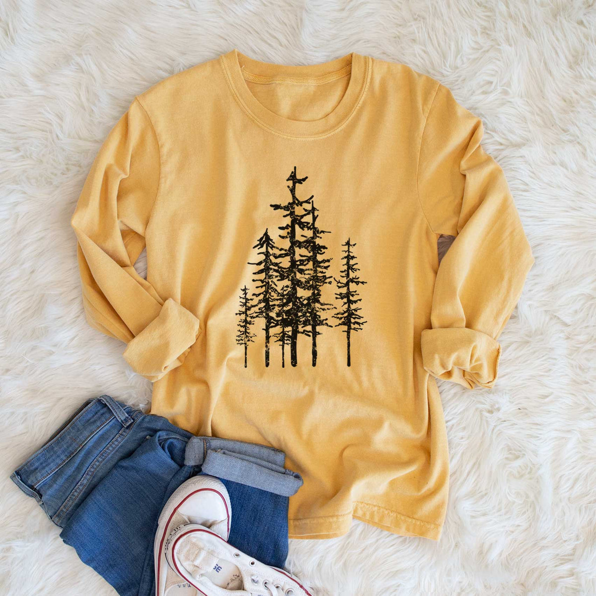 Evergreen Trees - Men&#39;s Heavyweight 100% Cotton Long Sleeve