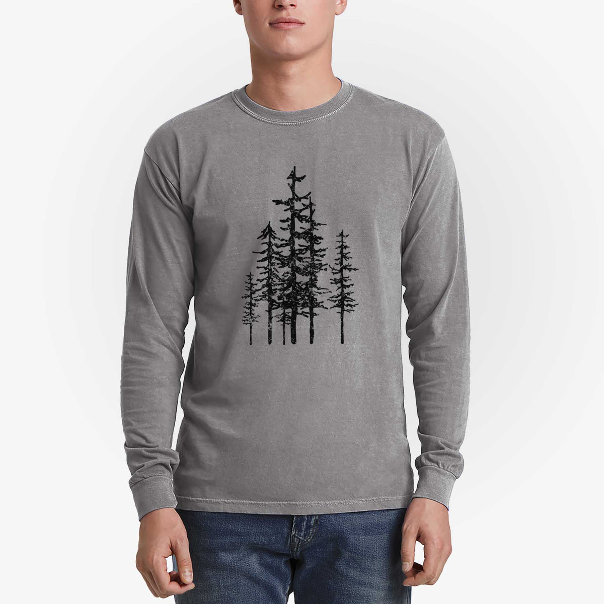 Evergreen Trees - Men&#39;s Heavyweight 100% Cotton Long Sleeve