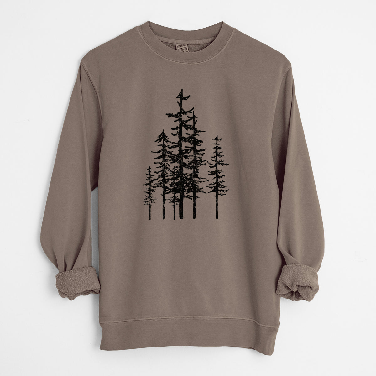 Evergreen Trees - Unisex Pigment Dyed Crew Sweatshirt in Espresso Brown Color