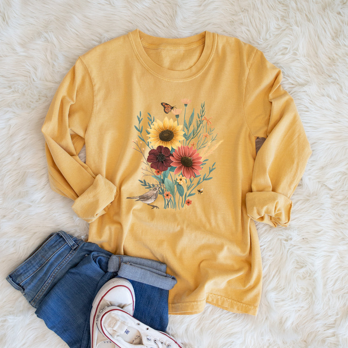 Fall Bouquet - Men&#39;s Heavyweight 100% Cotton Long Sleeve