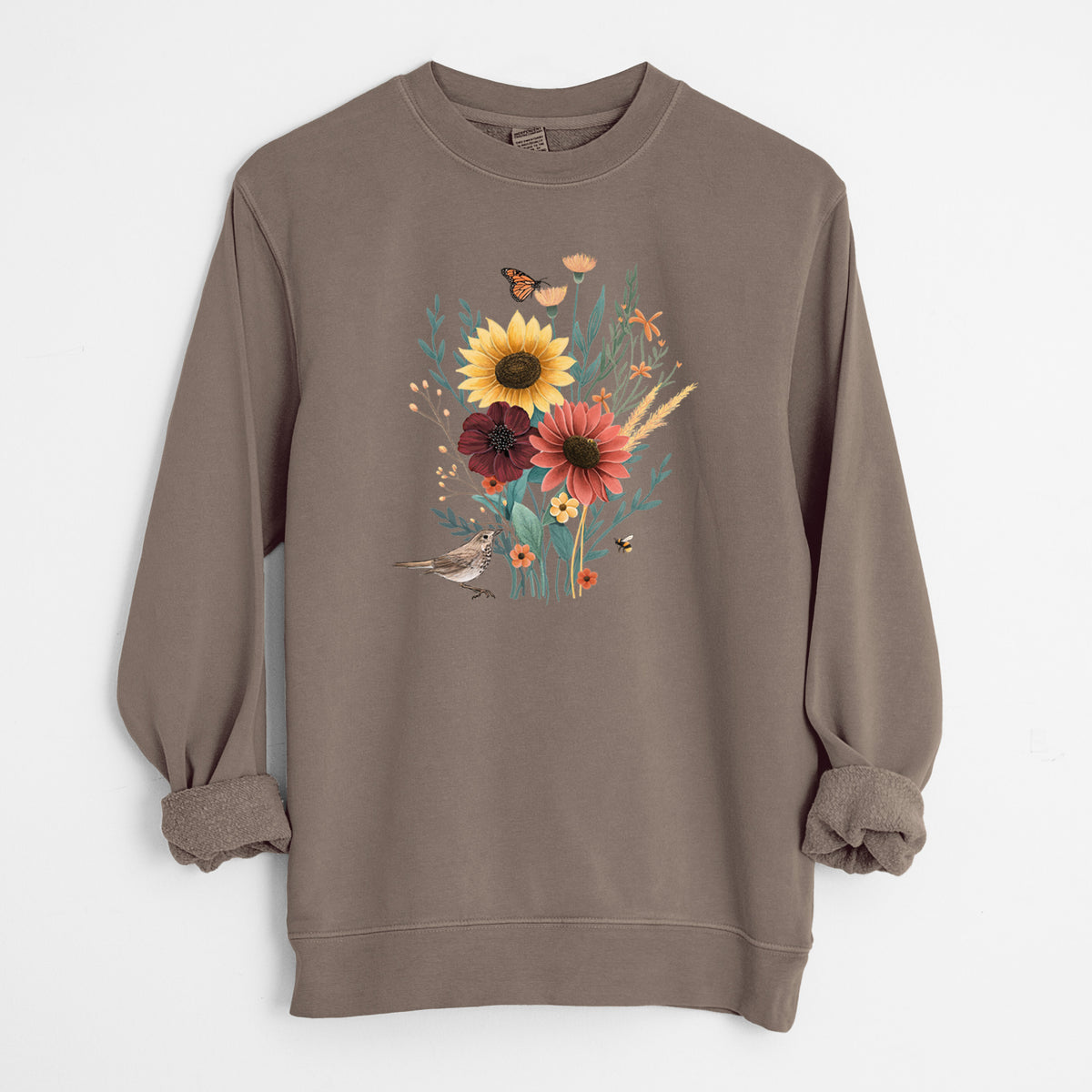 Fall Bouquet - Unisex Pigment Dyed Crew Sweatshirt in Espresso