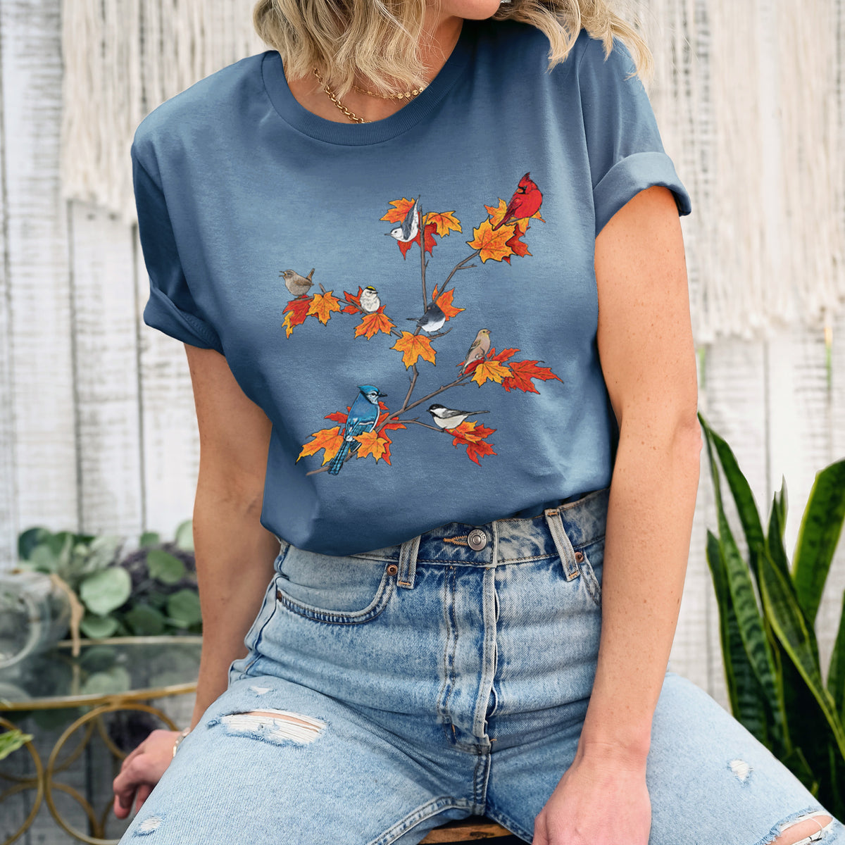 Autumn Backyard Birds - Lightweight 100% Cotton Unisex Crewneck
