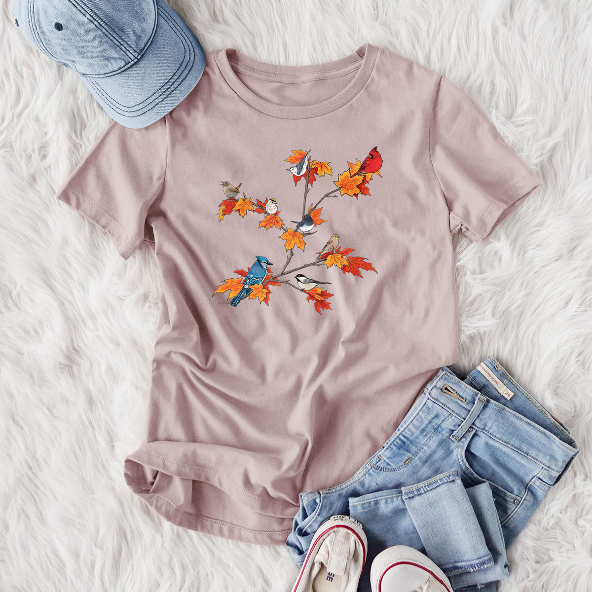 Autumn Backyard Birds - Women's Lightweight Relaxed Fit 100% Cotton Crewneck