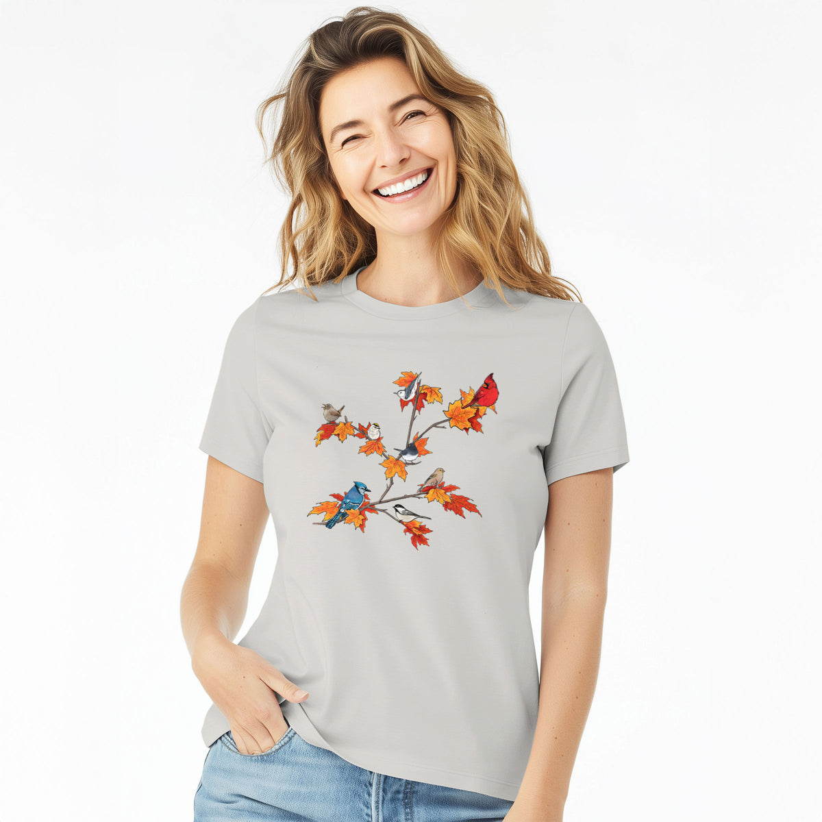 Autumn Backyard Birds - Women's Lightweight Relaxed Fit 100% Cotton Crewneck