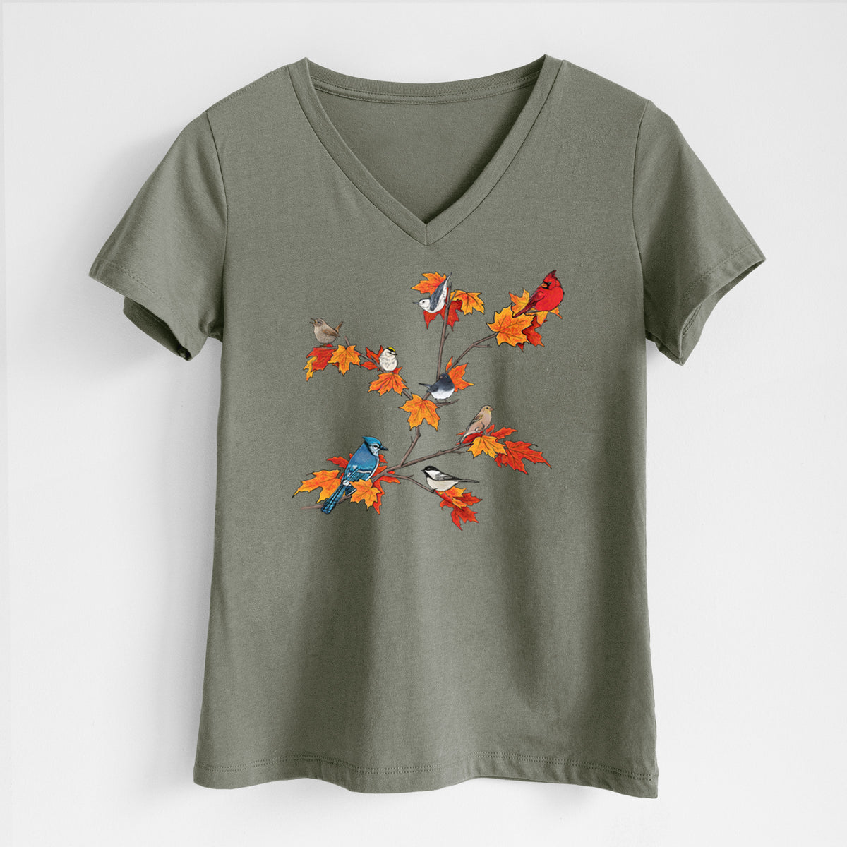 Autumn Backyard Birds - Women's Lightweight Relaxed Fit 100% Cotton V-neck