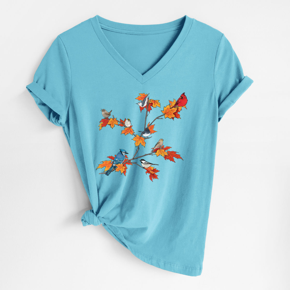 Autumn Backyard Birds - Women's Lightweight Relaxed Fit 100% Cotton V-neck