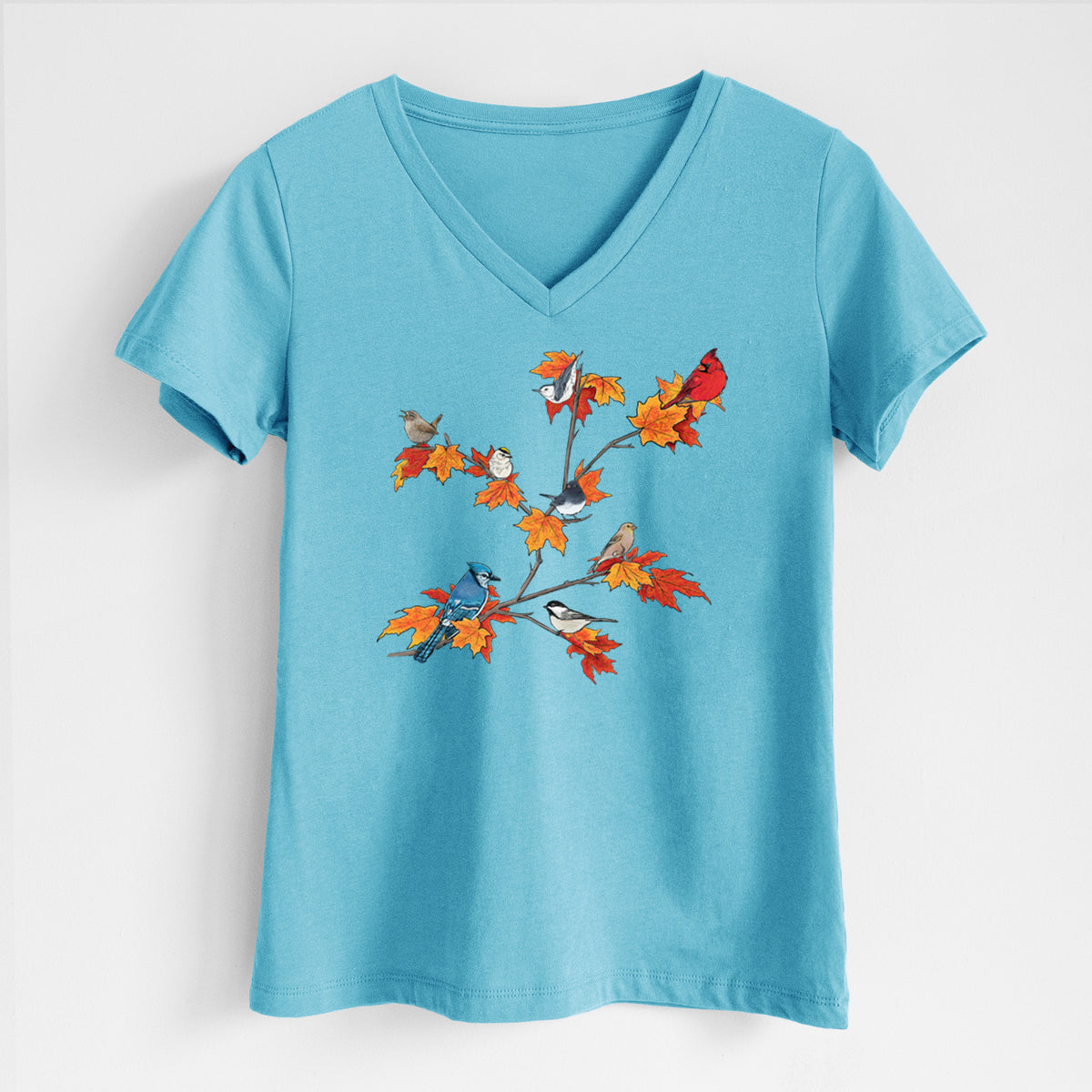 Autumn Backyard Birds - Women's Lightweight Relaxed Fit 100% Cotton V-neck