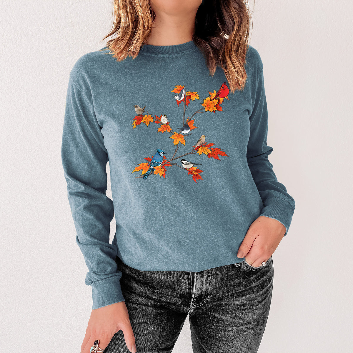 Autumn Backyard Birds - Unisex Comfort Colors 100% Cotton Long Sleeve